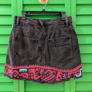 Hand painted, We The Free Black jean skirt